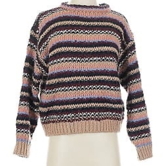 Anthropologie Sweaters - Anthropologie ElsaManda FUZZY Alpaca Wool Knit Grandpa Sweater Boho Striped Sz S